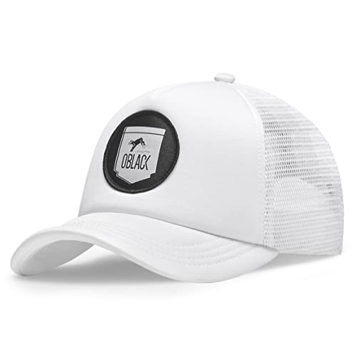 Oblack Gorras de Hombre Blanco Classic Total White Gorras Mujer Beisbol Ajustable con Visera Acolchada y Rejilla Negra - Gorra Trucker